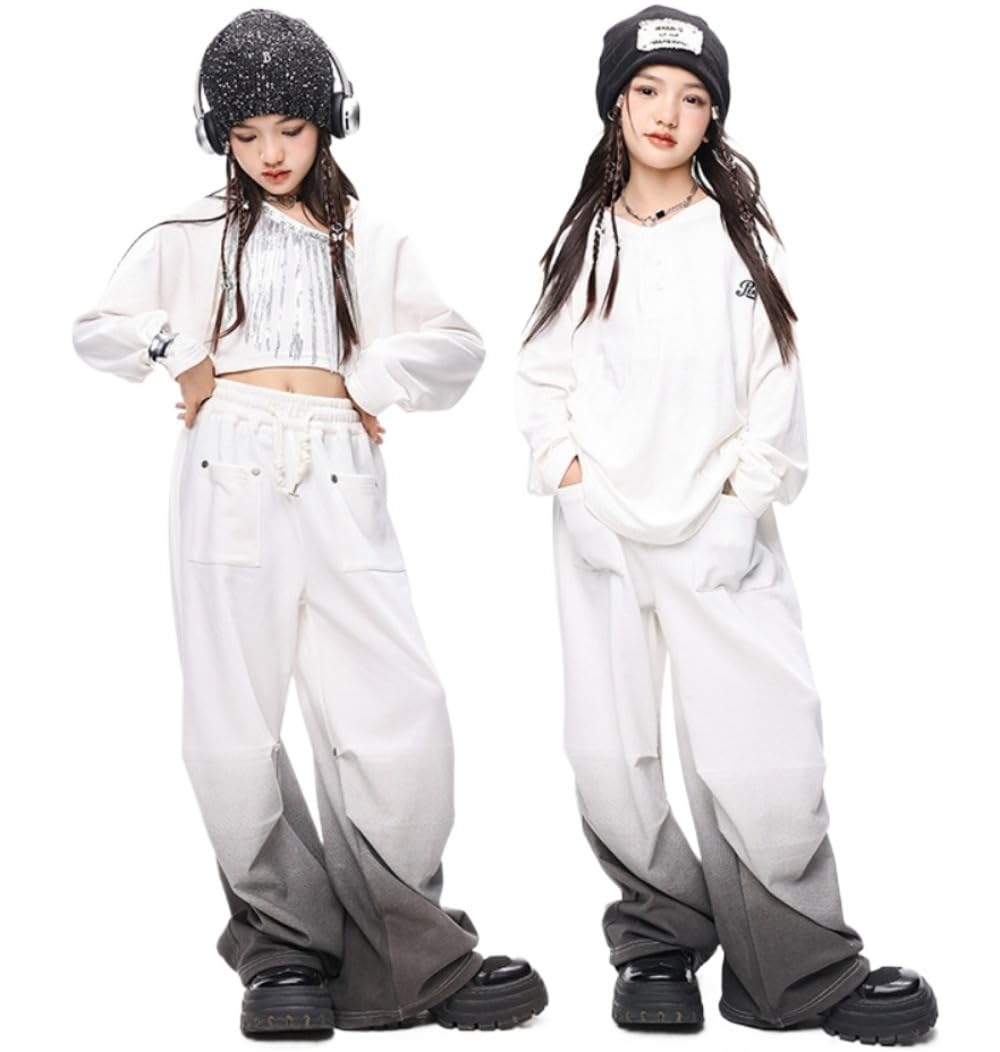 Amazon | 白 ホワイト ゆったり jazz キッズ ダンス衣装 女の子 ヒップ